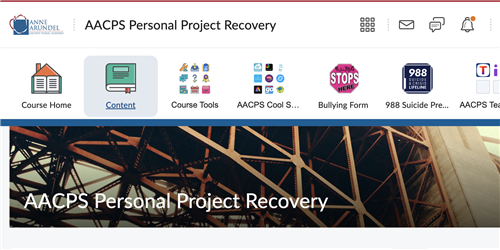 AACPS personal project recovery brightspace home page